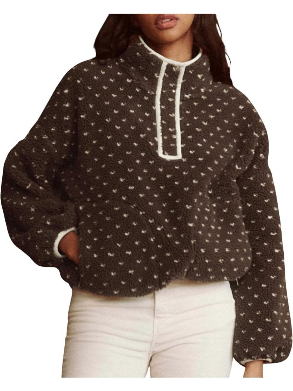 Cozy Women's Fleece Pullover Jacket - Winter High Neck Sherpa Sweater